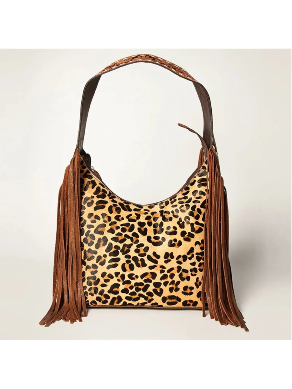 American Darling Wild Glide Leopard Print Fringe Hobo Bag